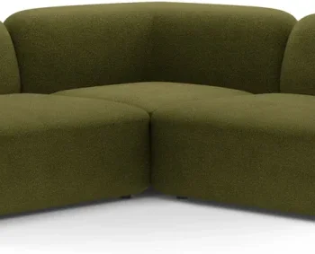 Hjørnesofa Micadoni Kate - mørk olivengrøn bouclé, chaiselong 202 cm, 5-personers, H76×B252×D252 cm
