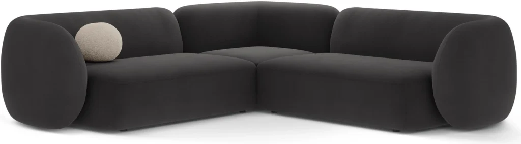Hjørnesofa Micadoni Kate, mørkegrå velour, chaiselong 202 cm, 252 x 252 cm