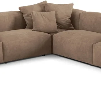 Hjørnesofa Micadoni Martina - mørk beige velour med chaiselong, 316x316 cm, 5 pers