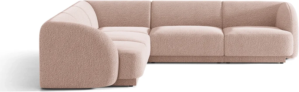 Hjørnesofa Micadoni Miley 255x255 cm pudderrosa boucléstof, rummelig chaiselong til 5 personer