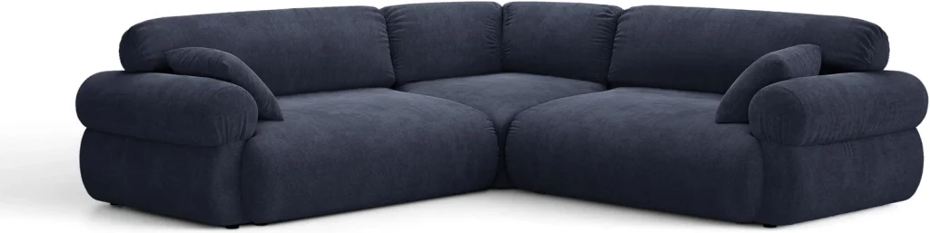 Hjørnesofa Micadoni Ophelia 259x259 cm, marineblå tweedvævet stof, chaiselong, plads til 5