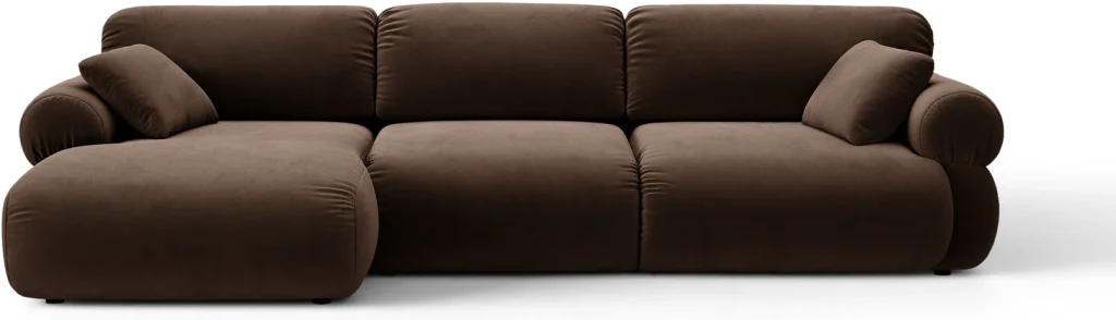 Hjørnesofa Micadoni Ophelia venstrevendt chaiselong 6-pers chokoladebrun velour B297 D164 H84 cm