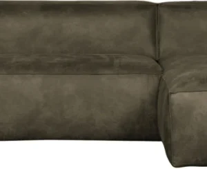 Hjørnesofa WOOOD Bean højrevendt - Army grøn læderlook, FSC-træramme, 305×175 cm