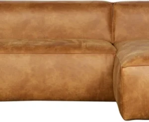 Hjørnesofa WOOOD Bean højrevendt lysebrun læder/polyester Ø96/175×305×73 cm