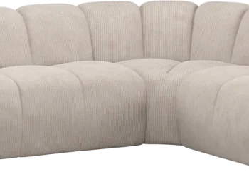 Hjørnesofa WOOOD Mojo højre chaiselong 310x230 cm ecru ribstof modulopbygget justerbare armlæn