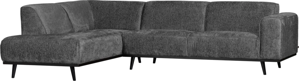 Hjørnesofa WOOOD Statement venstrevendt chaiselong 274x210 cm grå strukturvelour, blød og slidstærk