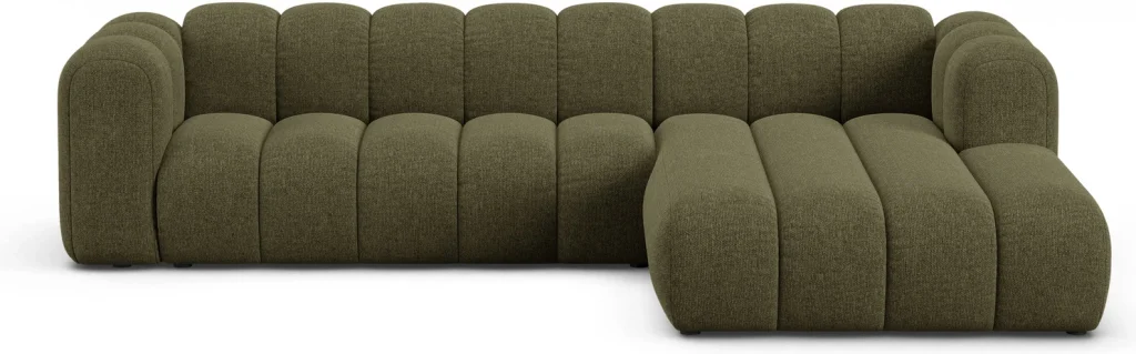 Højrevendt chaiselong-/hjørnesofa Micadoni Lupine, Eden 12 Olive chenille, olivengrøn, B290xD177 cm, plads til 4