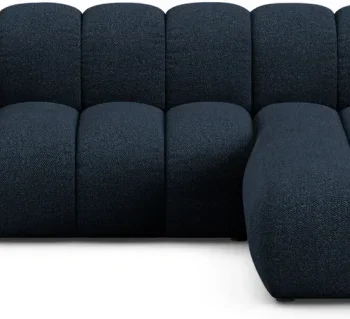 Højrevendt chaiselong hjørnesofa Micadoni Lupine, mørkeblå bouclé, 290x177x70 cm, 4 pers.