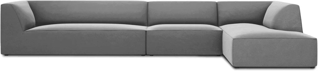 Højrevendt chaiselong-hjørnesofa Micadoni Ruby, grå velour Salvador 17, plads til 5, LiquidBlocked, B366×D180×H69 cm