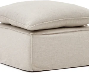 Puf Kave Home Anarela beige 80x80x51 cm fodskammel aftageligt betræk hør viskose
