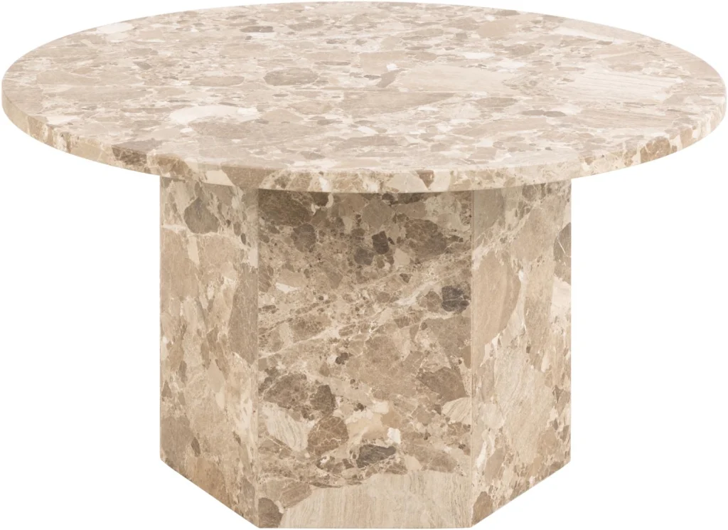 Sofabord loungebord Signature Urmala i mat lattebrun marmor Ø80 H42 cm