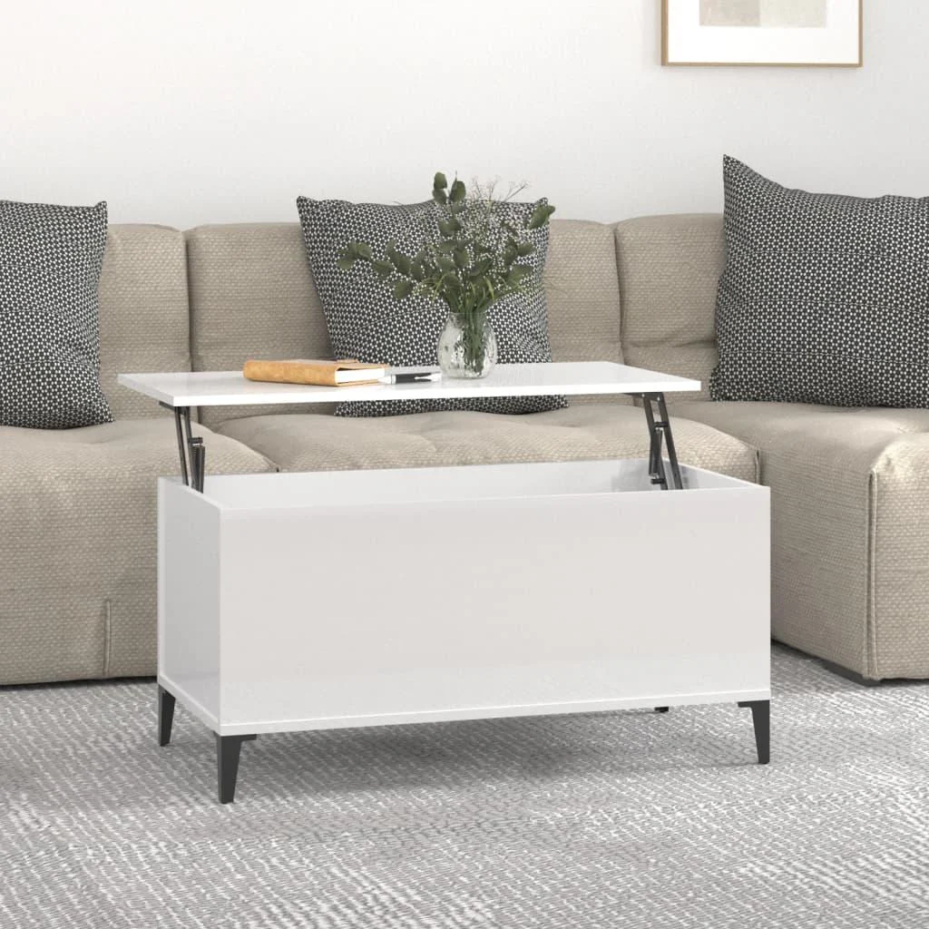 Sofabord med løftbar bordplade 90 x 44,5 x 45 cm - hvid højglans – Boligcenter
