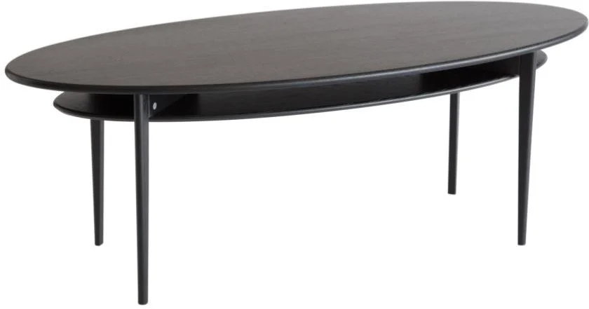 Sofabord/stuebord Oscarssons Möbel Celia i massivt sortbejdset egetræ med hylde 140x56x50 cm
