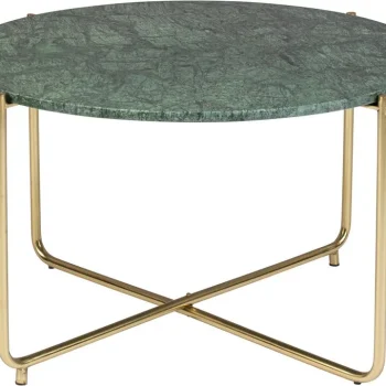 Sofabord Timpa Studio White rundt loungebord i massiv mørkegrå marmor med guldfarvet metalstel Ø70 x H40 cm