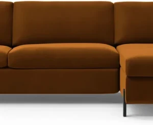Sovesofa chaiselong Micadoni Gloria, højrevendt, brun velour LiquidBlocked, 286 cm, liggemål 160x205 cm, sengetøjsrum