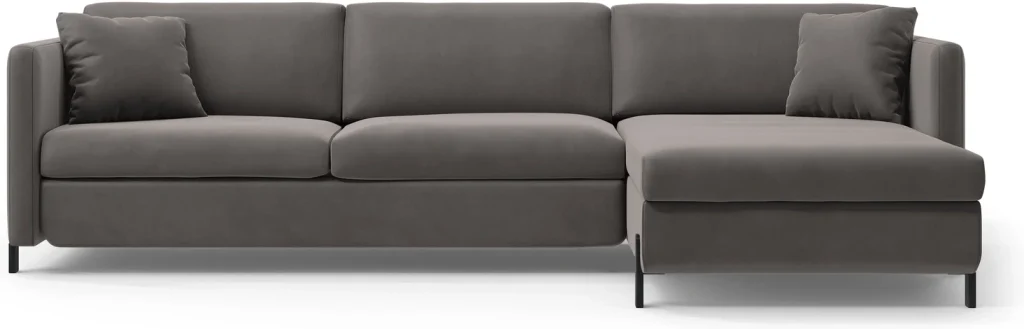 Sovesofa chaiselong Micadoni Gloria højrevendt, grå velour, soveplads 160x205 cm, opbevaring