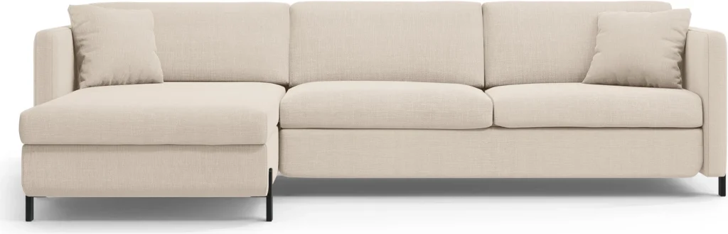 Sovesofa chaiselong Micadoni Gloria, venstrevendt, beige Bjorn strukturstof, B266 D170, soveflade 140x205 cm