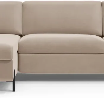Sovesofa chaiselong Micadoni Gloria venstrevendt, beige velour soveplads 140x205 cm opbevaring