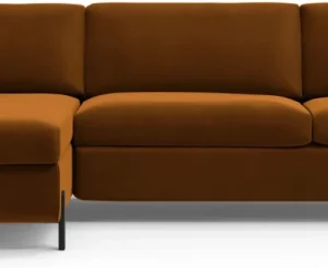 Sovesofa chaiselong Micadoni Gloria, venstrevendt, brun velour, liggemål 160x205 cm, opbevaring, plads til 5