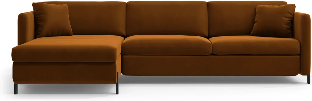 Sovesofa chaiselong Micadoni Gloria, venstrevendt, brun velour, liggemål 160x205 cm, opbevaring, plads til 5