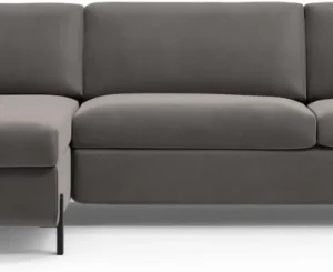 Sovesofa chaiselong Micadoni Gloria, venstrevendt, grå velour, liggemål 160x205 cm, opbevaring