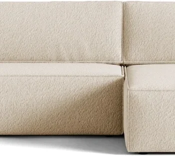 Sovesofa chaiselong Micadoni Jodie, højrevendt beige bouclé, soveplads 148×200 cm, med opbevaring