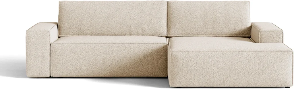 Sovesofa chaiselong Micadoni Jodie, højrevendt beige bouclé, soveplads 148×200 cm, med opbevaring