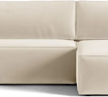 Sovesofa chaiselong Micadoni Jodie højrevendt, lys beige velour, 130×200 cm liggeflade, opbevaring