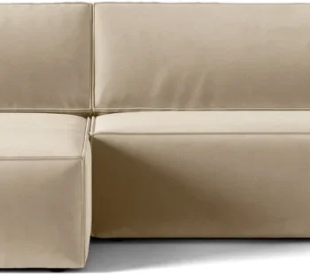 Sovesofa chaiselong Micadoni Jodie venstrevendt, mørk beige velour, opbevaring, liggemål 148×200 cm