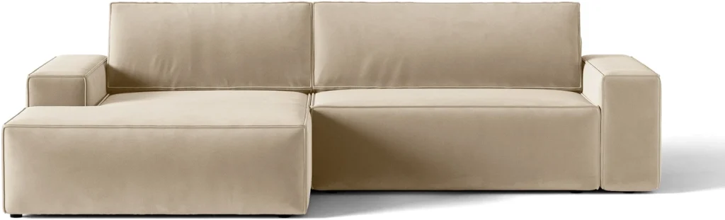 Sovesofa chaiselong Micadoni Jodie venstrevendt, mørk beige velour, opbevaring, liggemål 148×200 cm