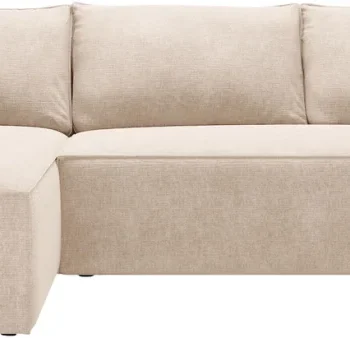 Sovesofa chaiselong Micadoni Kaelle, venstrevendt, beige chenillestof, 4 pers., opbevaring, udtræk 125×212 cm
