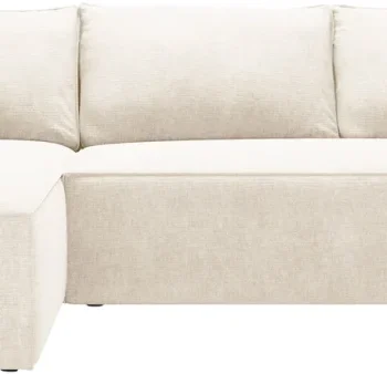 Sovesofa chaiselong Micadoni Kaelle venstrevendt, lys beige chenille, opbevaring, sovefunktion 125x212 cm, B252xD165 cm