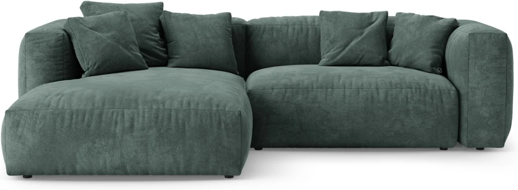 Sovesofa chaiselong Micadoni Martina venstrevendt velour petrol B280 seng 145×220 cm