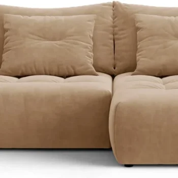 Sovesofa/chaiselongsofa Micadoni Bloom - Casino Lion velour, mandelbeige, højrevendt med opbevaring, til 3 personer