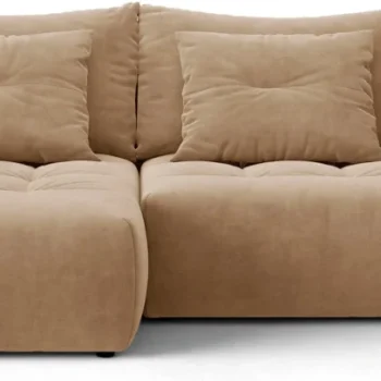 Sovesofa/chaiselongsofa Micadoni Bloom mandelbeige velour, venstrevendt, B250×D152×H87 cm, med opbevaring