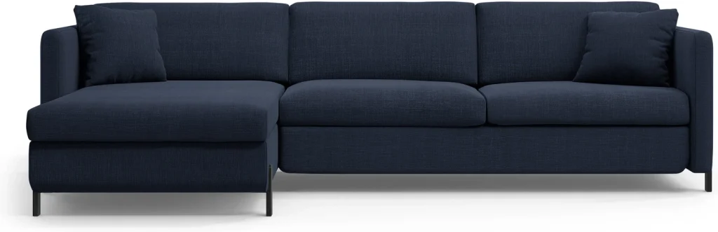 Sovesofa med chaiselong Micadoni Gloria, venstrevendt blå, liggeflade 140x205 cm, integreret opbevaring, B266 cm