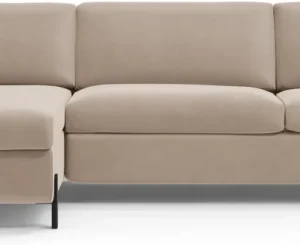 Sovesofa Micadoni Gloria med venstrevendt chaiselong, beige velour, soveplads 160×205 cm, opbevaring