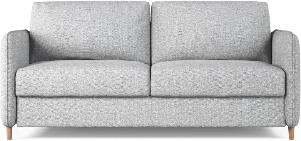 Sovesofa Micadoni Simo 3-personers, lys grå strukturvævet stof, foldes ud til seng 140x200, bøgeben, Easy to Clean